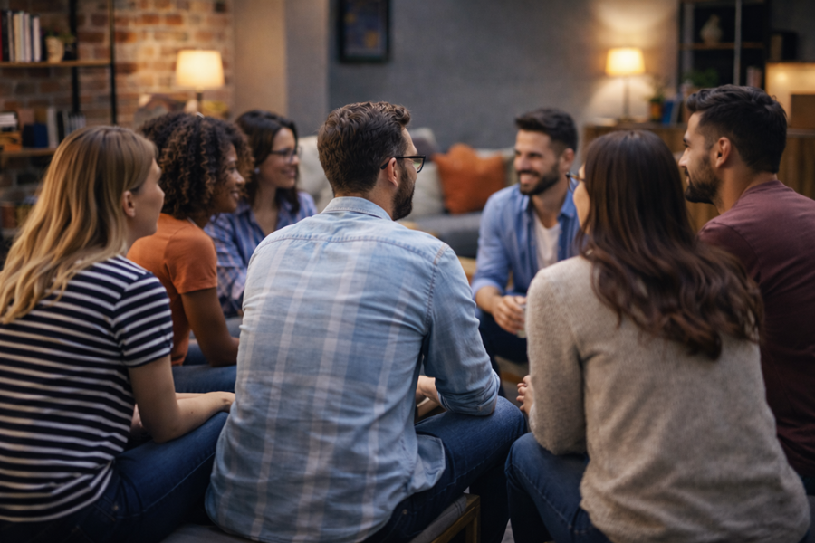 Des gens qui discutent en cercle