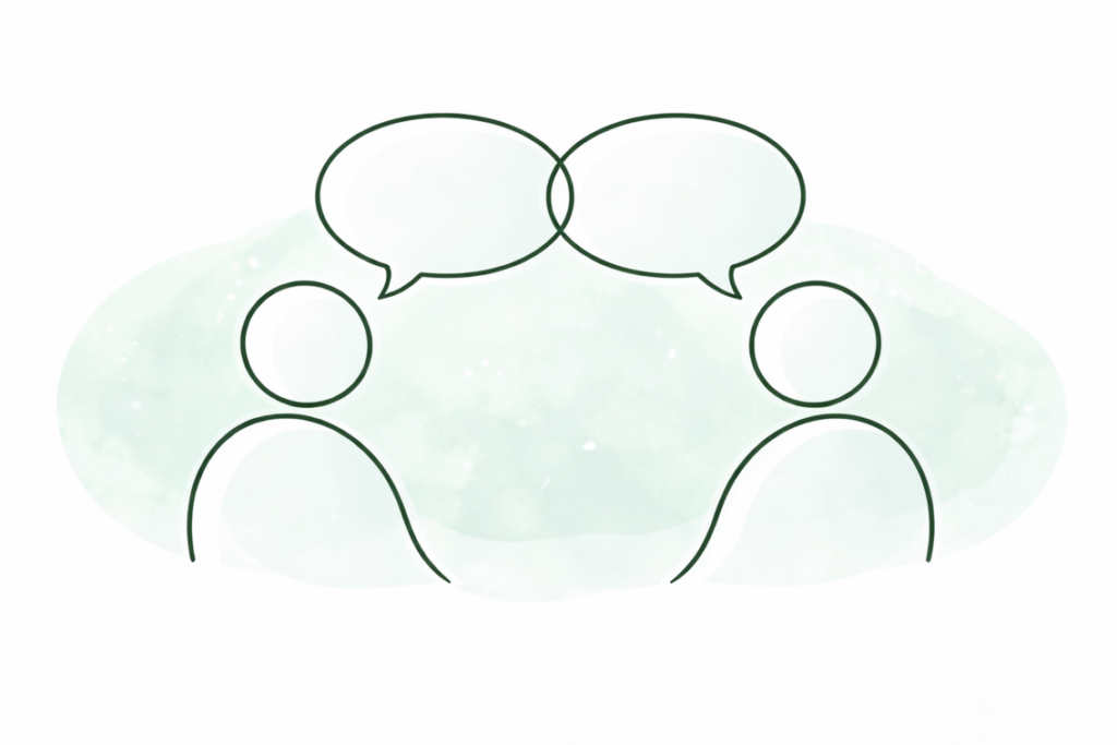 Une illustration de deux personnes qui parlent avec des bulles